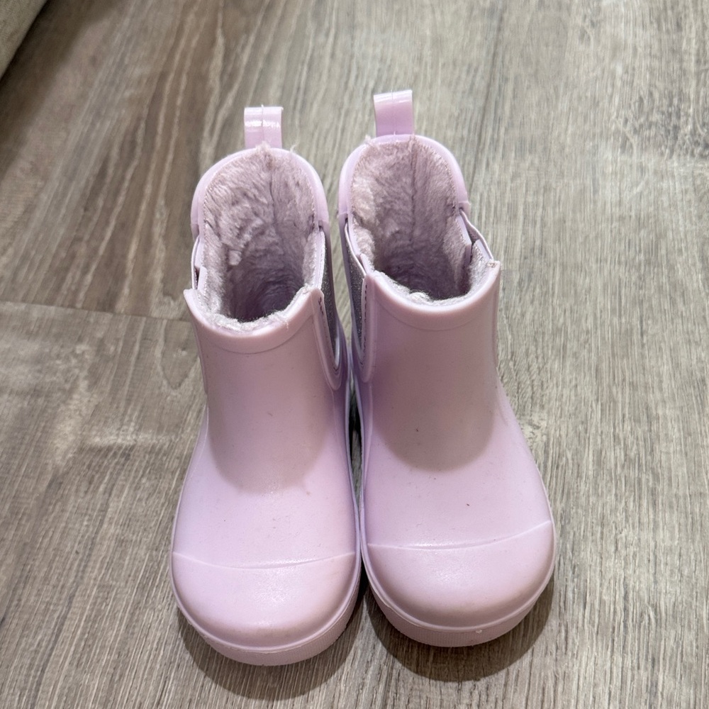 Kids Pink/purple Rain Boots with Plush Lining